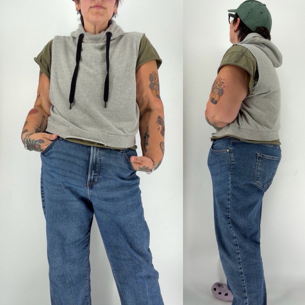Wild Fable cropped sleeveless hoodie womens XXL gray skater layering grunged Y2K